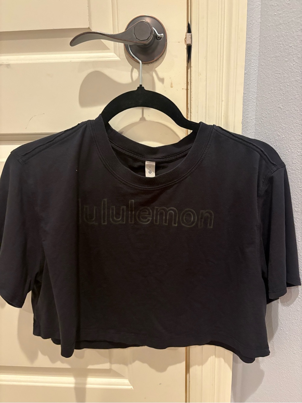 lululemon athletica Black Cropped Crew Tee with Subtle Logo